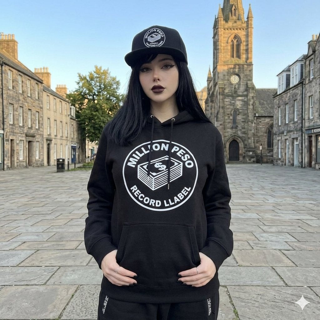 MILLION PESO “Record Label” Heavyweight Streetwear Hoodie — Black