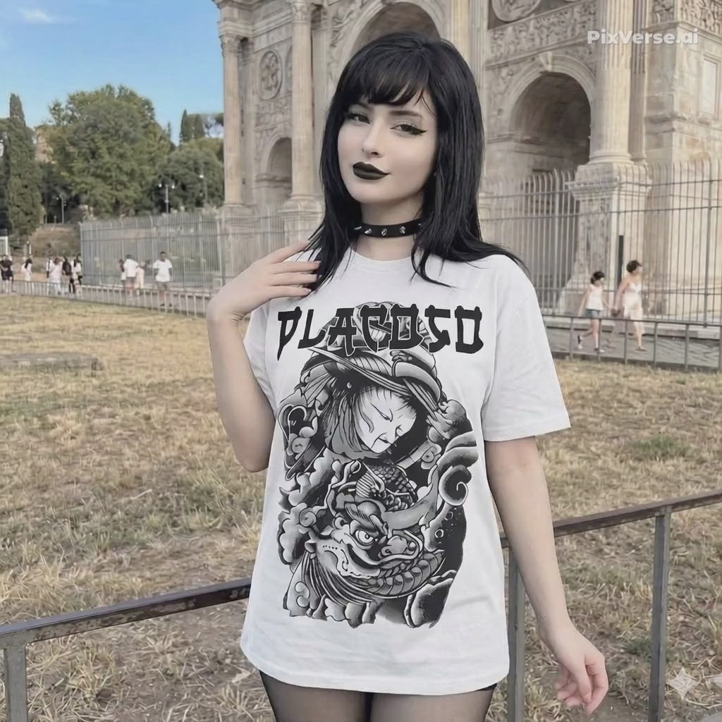 PLACOSO “Yakuza” Retro Japan Graphic Tee —white